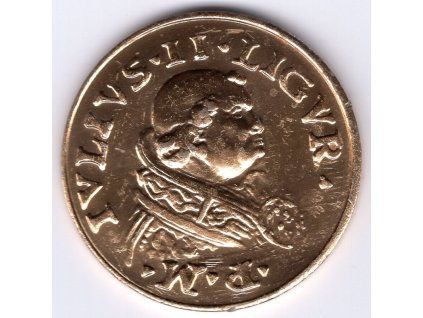 08 - VATIKÁN. Julius II. Dvojdukát (1503-1513). Kopie, eloxovaný hliník.