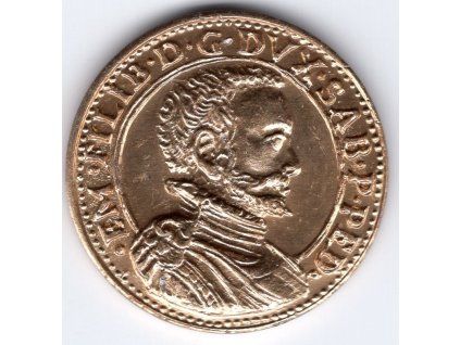 12 -  SAVOJSKO.Emanuel Filibert. Doppia (1571). Kopie, eloxovaný hliník.