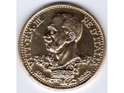 24 - ITÁLIE. Viktor Emanuel III. 100 lire 1925. Kopie, eloxovaný hliník.