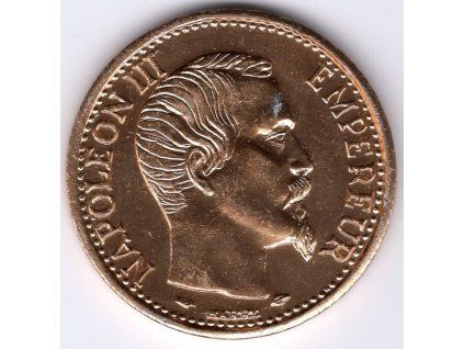 34 - FRANCIE. Napoleon III. 20 franků 1857. Kopie, eloxovaný hliník.