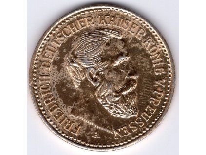 36 - NĚMECKO. Friedrich II. 20 Mark 1888. Kopie, eloxovaný hliník.