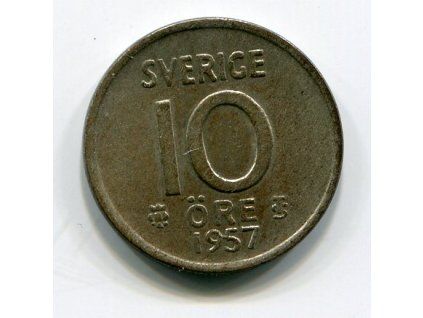 ŠVÉDSKO. 10 öre 1957. Ag. KM-823