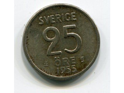 ŠVÉDSKO. 25 öre 1955. Ag.