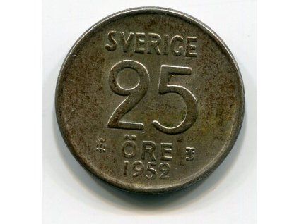 ŠVÉDSKO. 25 öre 1952. Ag.