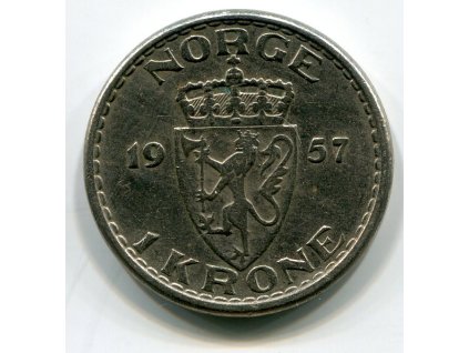 NORSKO. 1 krone 1957. KM-397