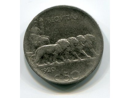 ITÁLIE. 50 centesimi 1920. Vroubkovaný okraj.