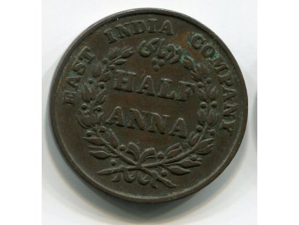 Východoindická společnost. 1/2 anna 1835, průměr 30,8 mm. Minc. Madras. KM-447.1