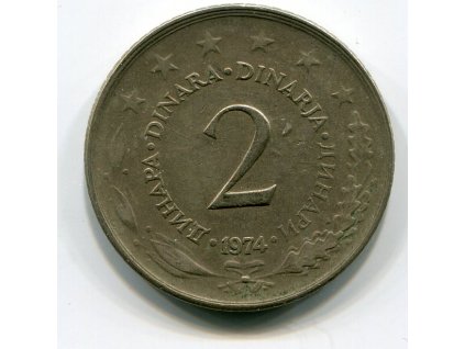 JUGOSLÁVIE. 2 dinara 1974.