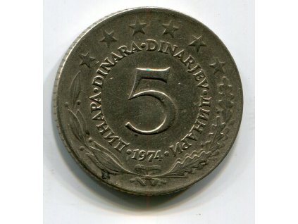 JUGOSLÁVIE. 5 dinara 1974.