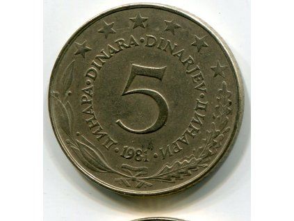 JUGOSLÁVIE. 5 dinara 1981.