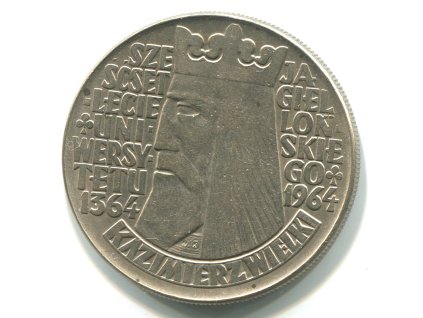 POLSKO. 10 złotych 1964. Král Kazimír Veliký. Nápis vystouplý.