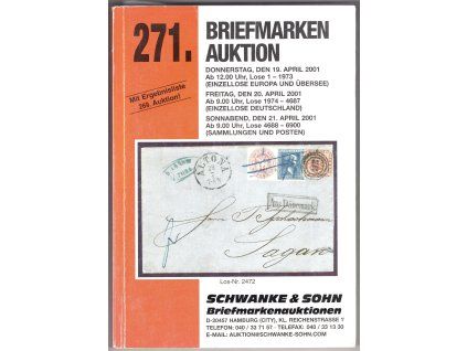 Aukční katalog firmy SCHWANKE Hamburg, č. 271 / 19.-21. 4.2001. Briefmarken.