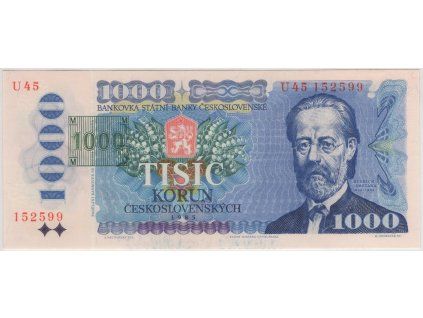 ČESKO. 1000 korun 1993/1985. Série U 45. Kolek tištěný. Nov. CZ3b.