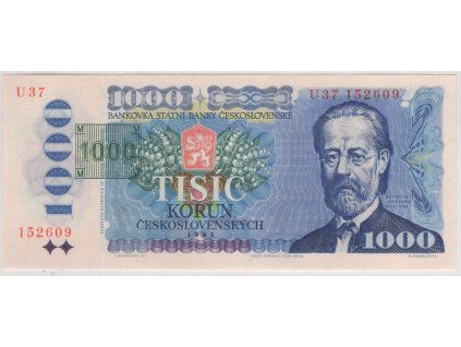 ČESKO. 1000 korun 1993/1985. Série U 37. Kolek tištěný. Nov. CZ3b.