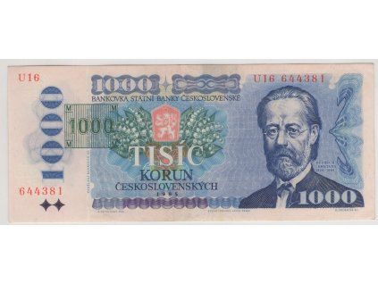 ČESKO. 1000 korun 1993/1985. Série U 16. Kolek tištěný. Nov. CZ3b.
