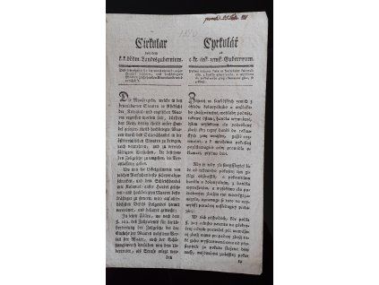 1810.12.26.  Cirkulář českého zemského gubernia, kterým se zostřují pokutní nařízení, která na kontrabanty koloniálního, z handlu vyvrženého, a vysokému clu podrobeného zboží ustanovené jsou.
