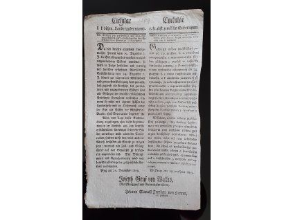 1809.12.29.  Cirkulář českého zemského gubernia, kterým se zakazuje vývoz stříbra přes hranice německých dědičných zemí.
