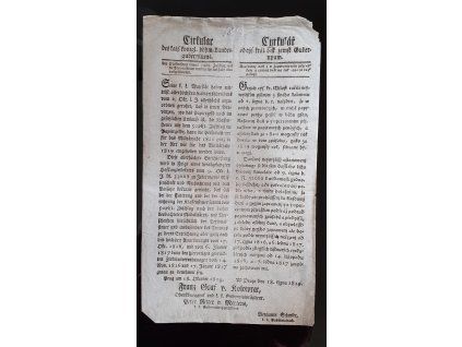 1819.10.18. Cirkulář českého zemského gubernia, jímž se klasovní daň s 50% přirážkem, a osobní daň na rok 1820, rozpisují.