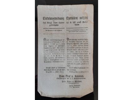 1821.01.13.  Cirkulární nařízení českého zemského gubernia o placení taxy při oddavkách a při očkování proti neštovicím.