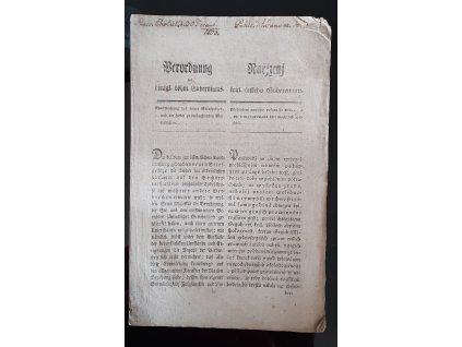 1803.11.11.  Nařízení král. českého gubernium o prohlášení nového pokutního práva a při tom pozorovanu býti majících způsobů.