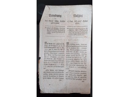 1819.04.30.  Nařízení čes.zem. Gubernium o pokutách pro obchodníky, kteří pokoutně obchodují.