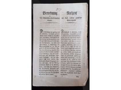 1817.09.11.  Nařízení král. čes. zemského Gubernium o snaubních smlouvách aneb tak nazvaných manželských kontraktech.
