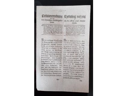 1817.12.01.  Cirkulární nařízení čes. zem. gubernium o štemlování při upuštění aneb žádosti strany odstoupení od zápisů gruntovních kněh ... atd.