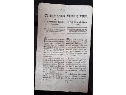 1819.03.23.  Cirkulární nařízení čes. zem. gubernium, strany povoleného ulevení na gruntovní dani pro kontribuenty ze živelní příhody do škody uvržený.