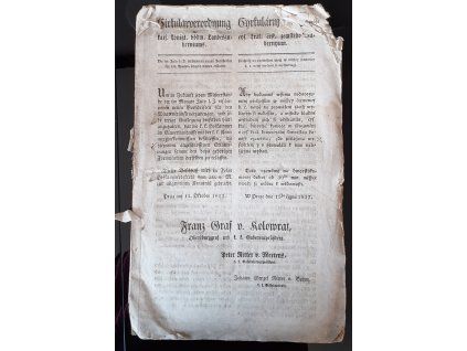 1822.10.15.  Cirkulární nařízení českého zemského gubernia, kterým předpisy na provážení zboží v měsíci červenci nově vydané se vysvětluji.