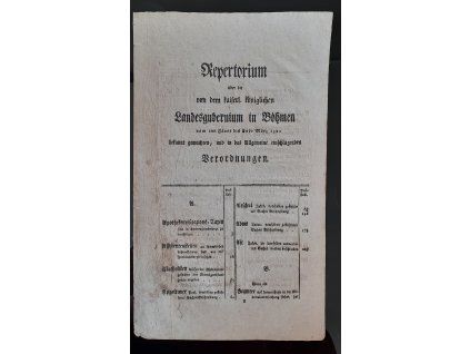 1820.  Seznam cirkulářů čes. zem. Gubernium od 1. 3. do 31. 3.1820.