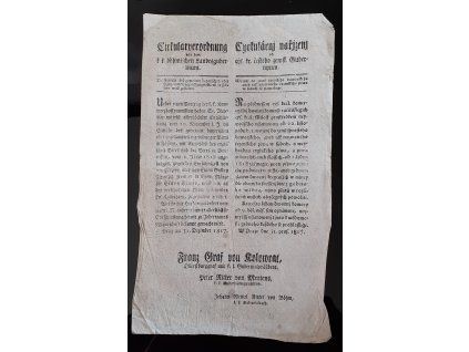 1817.12.31.  Cirkulární nařízení českého zemského gubernium, že vození do země sprostého bavorského aneb tak nazvaného řezenského piva v sudech se povoluje.