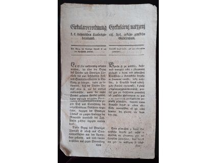 1824.04.21.  Cirkulární nařízení čes. zem. Gubernium, kterým Benátský dryák bráti jen lékárníkům povoleno.