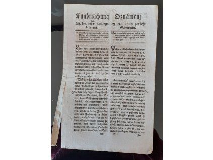 1823.07.26.  Oznámení čes. zem. Gubernium, týkaje se ouplného vyplácení všech ještě nezapravených ouroků ze starých českých komorních dluhů.