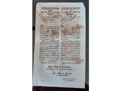 1822.08.08.  Cirkulární nařízení českého zemského gubernia o tom, že osobní a třídní (klasovní) daň na militární rok 1823 se rozpisuje.