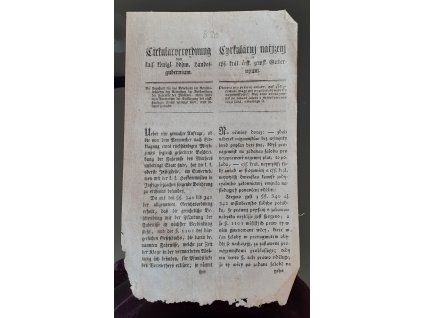 1820.03.22.  Cirkulární nařízení českého zemského gubernia, resp. předpis pro právní ouřady, jak pokračovati mají při popisování nábytku nájemníkovi, když toho pronájemník po zadané žalobě o nezapravenou činži žádá.