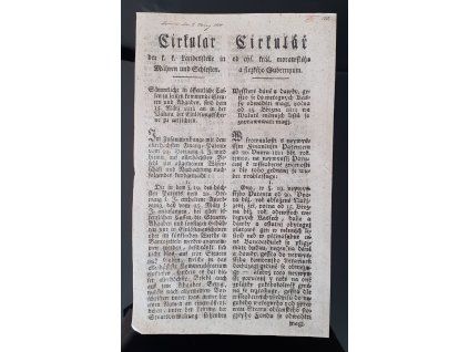 1811.03.07.  Cirkulář moravského a slezského gubernia nařizuje, že veškeré daně a dávky, ješto se do veřejných kas odváděti mají, od  15. března 1881 ve valutě měnních listů se zapravovati mají.