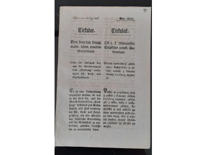 1836.07.15.  Cirkulář moravsko-slez. zem. Gubernium strany upotřebnění jídelního, kuchyňského a pícího nádobí z kovové slitiny Packfong nazvané.
