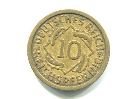 NĚMECKO. 10 Reichspfennig 1924/A.