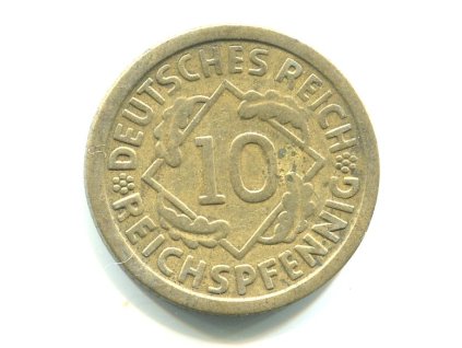 NĚMECKO. 10 Reichspfennig 1925/F.