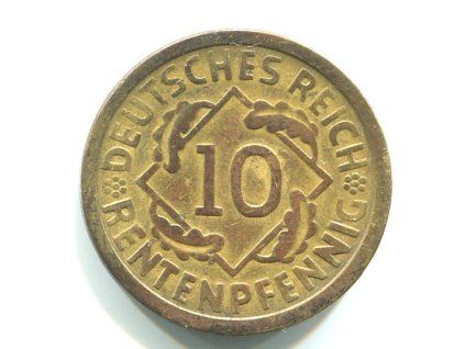 NĚMECKO. 10 Reichspfennig 1924/J.