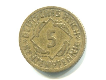 NĚMECKO. 5 Rentenpfennig 1924/E.