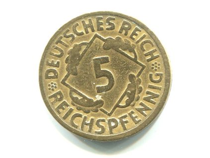 NĚMECKO. 5 Reichspfennig 1924/J.