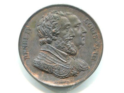FRANCIE. Ludvík XVIII. Medaile na obnovení sochy Henri VI. v Paříži roku 1817.