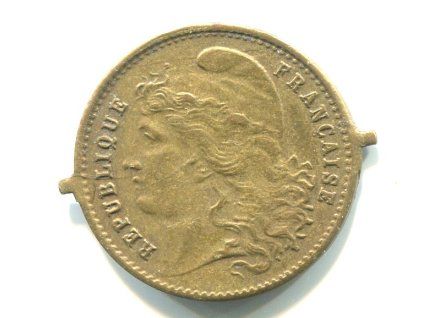 FRANCIE. Herní žeton. Republic Francaise. Kohout. 1910.