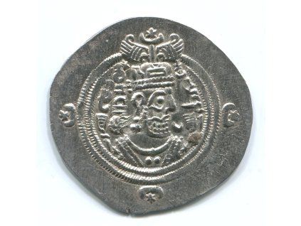 PERSIE. Chusro II. (590-628). Drachma. Mincovna ART = Ardashir-Khurra, provincie Fars. Rok 35. Ag.