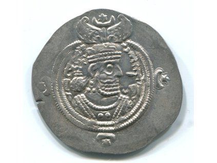 PERSIE. Chusro II. (590-628). Drachma. Mincovna ART = Ardashir-Khurra, provincie Fars. Rok 35. Ag.