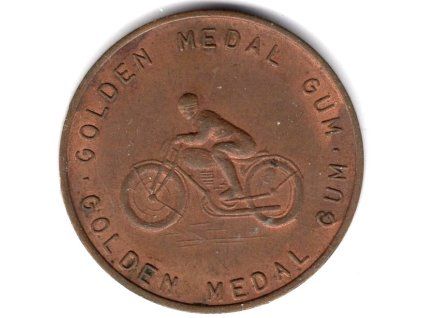 VELKÁ BRITÁNIE. Golden Medal Gum. Reklamní žeton. Motocyklista.