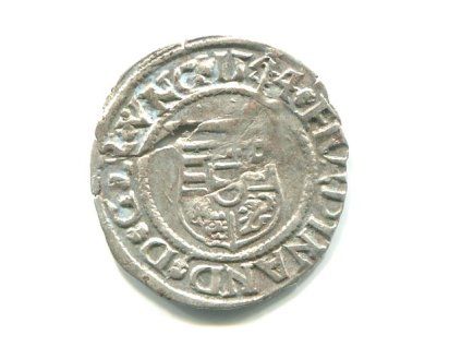 UHRY. Ferdinand I. Denár 1544/KB.