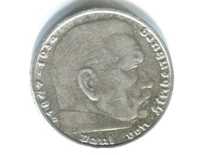 NĚMECKO. 2 Mark 1939/D. Hindenburg, hákový kříž. Ag.