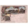SVINOV / Schönbrunn. Bahnhof. Villa Braun. Spaziers Handlung. 1902. Litografie.